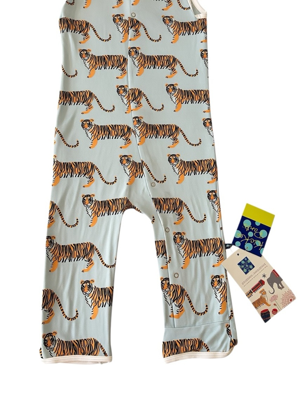 NWT Kickee Pants Bamboo Blue Tiger Print One-Piece Sleeveless Romper - Picture 3 of 3